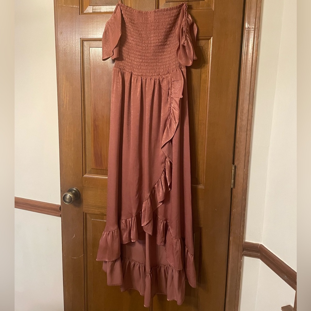 Altar'd State Rust Ruffle Maxi Dress